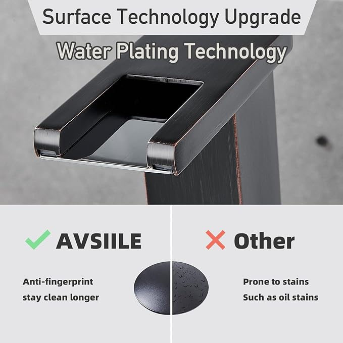 AVSIILE LED Bathroom Faucet 3 Hole, Oil Rubbed Bronze Waterfall Bathroom Faucets, 8 Inch Widespread Modern Bathroom Sink Faucet & Parts, Wide Spread Touch On Three Hole 2 Handle Bathroom Vanity Faucet