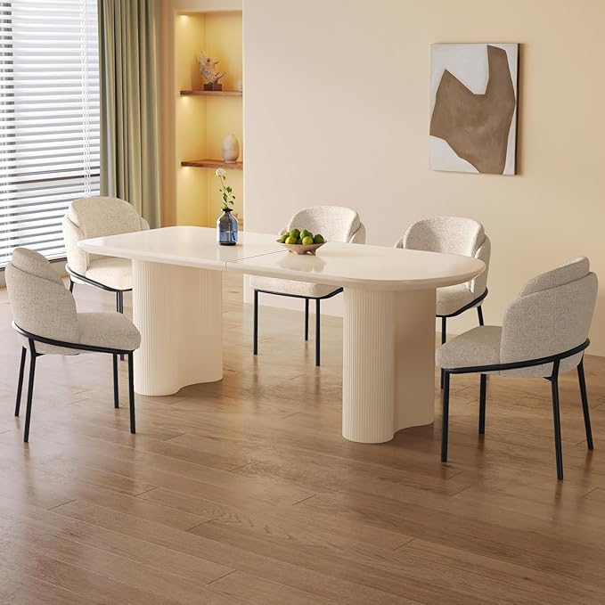 Guyii 70" Cream White Dining Table Set with 6 Chairs, Modern Kitchen Table, Indoor Use for Kitchen, Dining Room, Living Room, Small Spaces