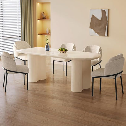 Guyii 70" Cream White Dining Table Set with 6 Chairs, Modern Kitchen Table, Indoor Use for Kitchen, Dining Room, Living Room, Small Spaces