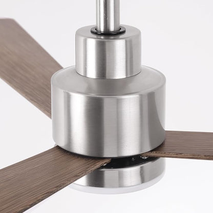 52" Nickel Ceiling Fan with Light and Remote, Modern 3-Blade DC Motor Ceiling Fan, Quiet Reversible Airflow, 6-Speed LED, Use for Bedroom Living Room Kitchen Indoor Use