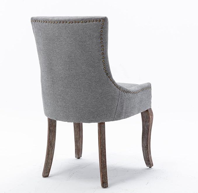 Set of 2 Dining Chair, Bar Chairs, Kitchen Island Chairs, Thickened Fabric Chairs with Neutral Toned Solid Wood Legs, Bronze Nail Head Decor, Sturdy Structure, for Living Room Dining Room, Gray