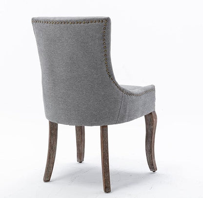 Set of 2 Dining Chair, Bar Chairs, Kitchen Island Chairs, Thickened Fabric Chairs with Neutral Toned Solid Wood Legs, Bronze Nail Head Decor, Sturdy Structure, for Living Room Dining Room, Gray