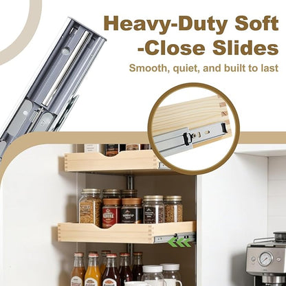 20" Pull Out Cabinet Drawer (Fits 21" Cabinet Opening), Wood Slide Out Cabinet Shelf Organizer with Ball Bearing Slides, Clear Lacquer Finish, Heavy Duty Kitchen Cabinet Pull Out Shelves