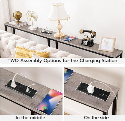 HOOBRO 63" Narrow Console Table with Charging Station, 5.9" Slim Sofa Table Behind Couch, 2 AC Outlets & USB-C Ports, Long Entryway Tables for Small Spaces, Livingroom, Greige BG165UXG01G1