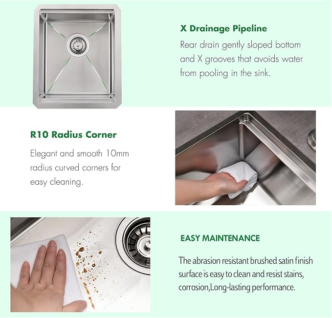 Undermount Kitchen Sink, 15 x 17 x 10 Inch Bar Sink 16 Gauge Stainless Steel Small Sink Kitchen Single Bowl Workstation with Cutting Board