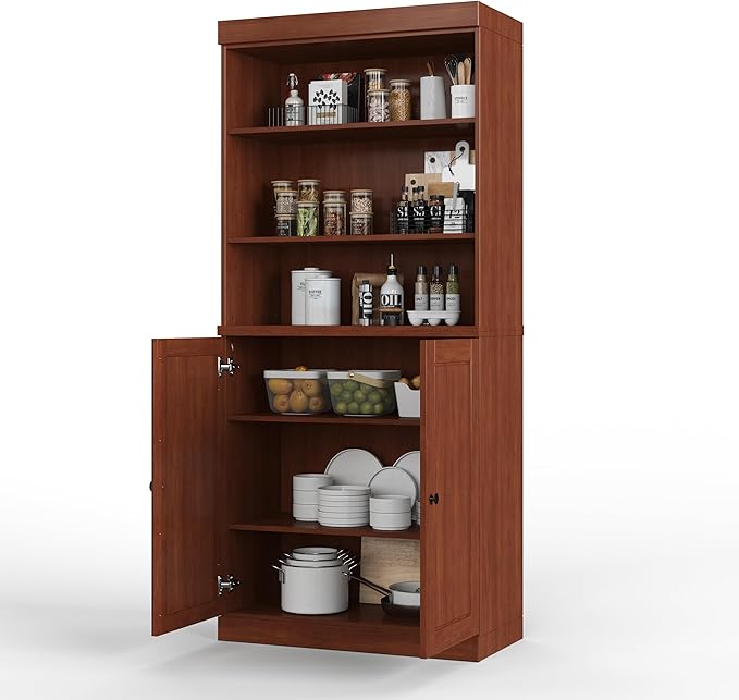 Palace Imports 100% Solid Wood Kitchen Pantry w/ 2 Wood Doors, Mocha, 32" w x 71.5" h, Renewable Eco-Friendly Pine, Made in Brazil