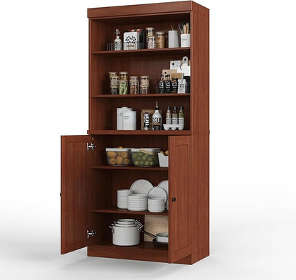 Palace Imports 100% Solid Wood Kitchen Pantry w/ 2 Wood Doors, Mocha, 32" w x 71.5" h, Renewable Eco-Friendly Pine, Made in Brazil