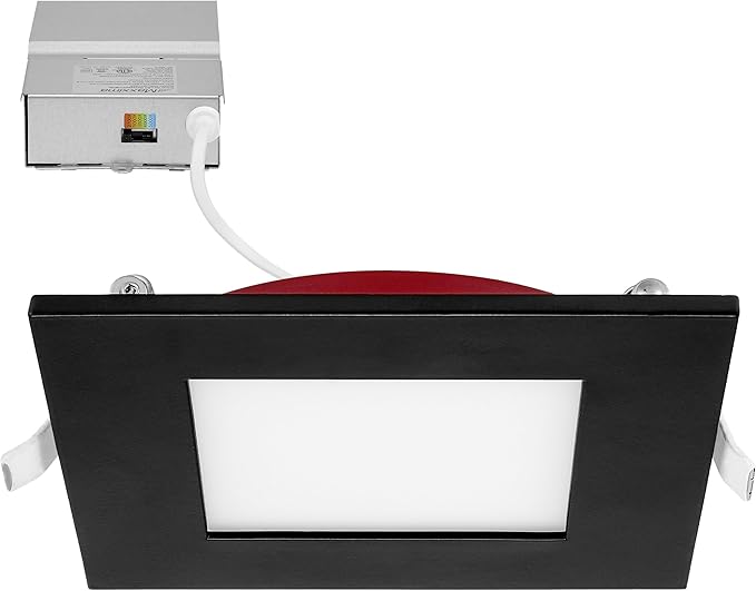 Maxxima 4 in. 2 Hour Fire Rated Ultra Thin Square Black LED Downlight, Slim Recessed Canless Light, IC Rated, 800 Lumens, 5 Color Temperature Selectable 2700K/3000K/3500K/4000K/5000K, Dimmable