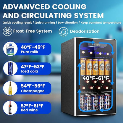 Electactic Mini Fridge 130 Can Beverage Refrigerator Cooler, 3.2 Cu.Ft Drink Fridge for Soda Wine Beer, Adjustable Temperature Control for Home Office, Black