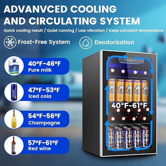Electactic Mini Fridge 130 Can Beverage Refrigerator Cooler, 3.1 Cu.Ft Drink Fridge for Soda Wine Beer, Adjustable Temperature Control for Home Office, Black