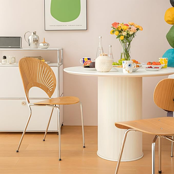 MIXL-Mid Century White Dining Tables, Farmhouse Round Kitchen Table, Small Circular Dinner Table for 3-4 People, White Circle Tables for Dining Room, Restaurant, Coffee, Cafe