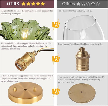 Semi Flush Mount Ceiling Light, Vintage Ceiling Light 11", Green Shade Glass Light Fixture for Kitchen Bedroom Dining Room,Bulb not Included