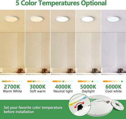 15.8 Inch Dimmable LED Flush Mount Ceiling Light, 32W, 3480LM, 3000K/3700K/4000K/5000K/6000K, Round Flat Panel Low Profile Ceiling Light Fitures for Hallway, Kitchen, Bedroom, 1PK White