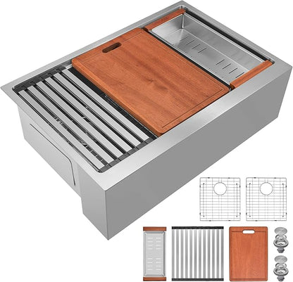 Kitsitchen Undermount Kitchen Sink 36 Inch, Large Farmhouse Workstation Apron Front Kitchen Sink,16 Gauge Stainless Steel 10" Deep Double Bowl Farm Kitchen Sinks with Ledge & Accessories