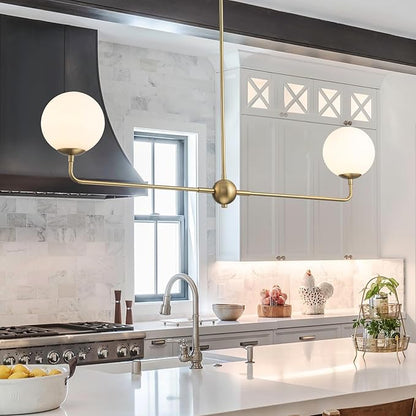 EDISLIVE Modern Milk Globe Chandelier 2-Light Frosted Glass Globe Pendant Light Fixture 47.2in E12 Linear Hanging Lighting for Kitchen Island Dinning Room Living Room Gold