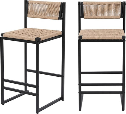 Modern Dining Chairs,Elegant American Design,Offering & Stylish,Hand Woven Paper Rope Bar Stools Set of 2,Solid Wood Frame Counter Height with Metal Legs for Island,Farmhouse Furniture,Honey-PaperRope