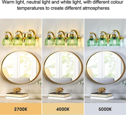 Vintage Bathroom Vanity Light Fixture 3 Lights Gold Bathroom Lighting with Green Glass Shade Mid Century Vanity Light Over Mirror for Kitchen Bedroom Living Room Farmhouse