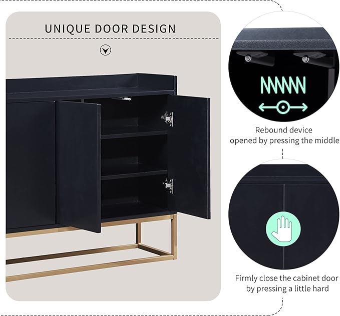 LUMISOL Modern Wood Kitchen Storage Sideboard Buffet Cabinet Console Table with Doors Wood Coffee Bar Cabinet with Shelves and Metal Base
