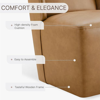 KISLOT Upholstered Dining Chairs Set of 2 with Casters, Wingback Modern Side Armless Deskchair with Rollers for Diningroom Bedroom Livingroom Reading Room, Brown Faux Leather