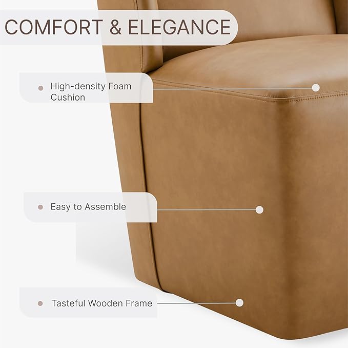 KISLOT Upholstered Dining Chairs Set of 1 with Casters, Wingback Modern Side Armless Deskchair with Rollers for Diningroom Bedroom Livingroom Reading Room, Brown Faux Leather