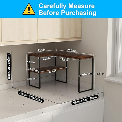 Golener Countertop Organizer Corner Shelf, 2-Tier Adjustable Stackable Corner Shelves for Kitchen, Spice Rack, Coffee Area, Over Sink, Bathroom, Dresser Table, Corner Counter Shelf Stand, Rustic Brown