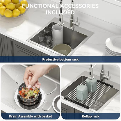 Lordear 18x18 Bar Sink Drop In 16 Gauge T304 Small Kitchen Sink Topmount Bar Prep Island Sink Single Bowl Kitchen Sinks Outdoor Sink 18"