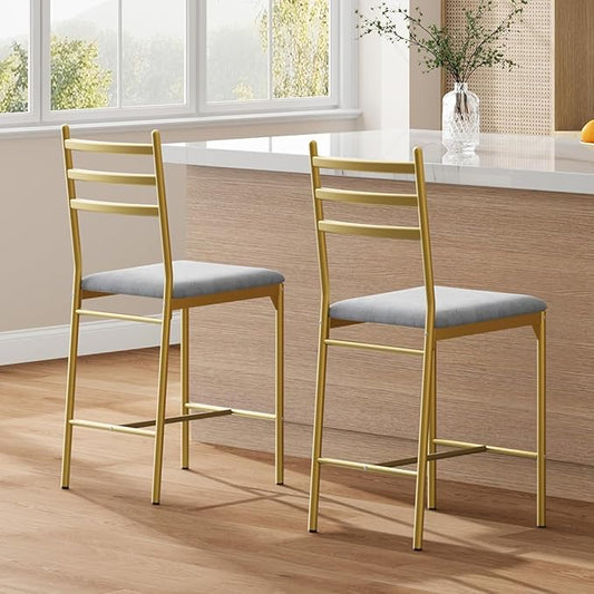 Garvee Bar Stools Set of 2, Counter Height Bar Chairs with Back and Thick Cushion, Upholstered Dining Chairs with Padded Seat, Barstools for Kitchen Island, Bar, Dining Room, Retro Gold
