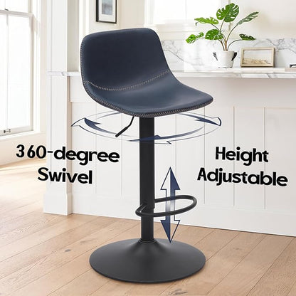 Adjustable Bar Stools Set of 2, Swivel Bar Stools, Bar Height Stools with Back Support Counter Height Bar Chairs Pu Leather Bar Stool for Kitchen Island Rustic Bar stools