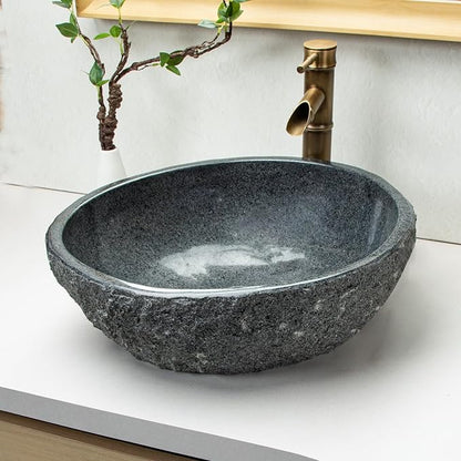 100% Pure Hand Carved Surface Bathroom Sinks - Dark Gray Stone Vanity Sinks - Black Speckled Vanity Sinks, Personalized Sinks, Rustic Farmhouse Style