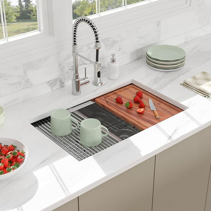 30 Undermount Kitchen Sink - 30x19 Double Bowl Kitchen Sinks Workstation 16 Gauge Stainless Steel Sink Low Divide Double Basin 50/50
