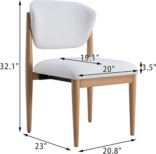 Casaphoria Dining Chairs Set of 2, Solid Oak Wood Legs Upholstered Kitchen Chairs, Mid Century Modern Ergonomic Curved Back Accent Chair for Dining Room, Home Office and Vanity, White