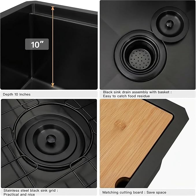 Black Undermount Bar Sink, 16 Gauge 304S Stainless Steel Undermount Kitchen Sink, All In One Workstation Sink with Accessories, 15" x 17" x 10" Small Kitchen Sink for Wet Bar, Outdoor and RV
