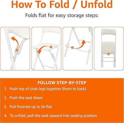 Amazon Basics Folding Bar Stool with Footrest, Portable, Sturdy, Space-Saving Storage, 300lb Capacity, 24" Height, White, Set of 2