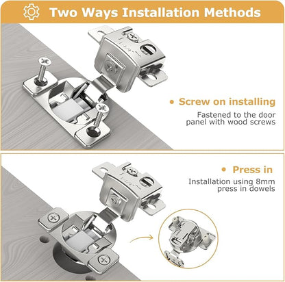 Furniware 20 Pieces 1-1/4 in Overlay Soft Close Concealed Hinge for Face Frame Door, 105° Open Angle Concealed Stainless Steel Hinges for Face Frame Door, Soft Close Cabinet Hinge Satin Nickel
