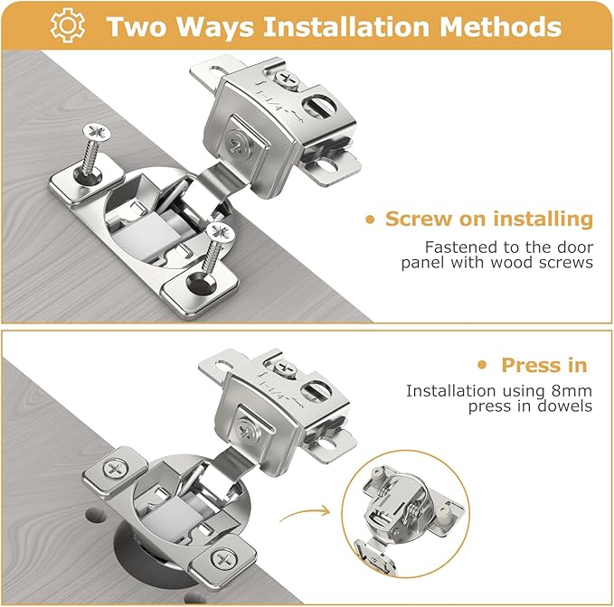 Furniware 2 Pieces 1-1/4 in Overlay Soft Close Concealed Hinge for Face Frame Door, 105° Open Angle Concealed Stainless Steel Hinges for Face Frame Door, Soft Close Cabinet Hinge Satin Nickel