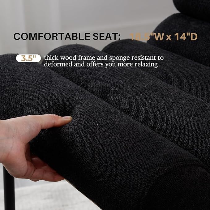 Black Linen Bar stools Set of 6, 25” Modern Upholstered Counter Stools with Black Metal Legs, Armless Counter Height Barstools with Channel Tufted Back for Kitchen Island Home Pub