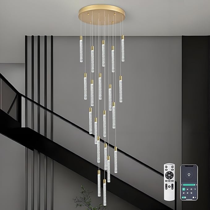 20-Lights Bubble Chandelier for Entryway High Ceiling-157 Height Adjustable Crystal Chandelier,3 Color Temperature Dimmable LED Pendant Light Fixture for Foyer Living Room Staircase,Gold