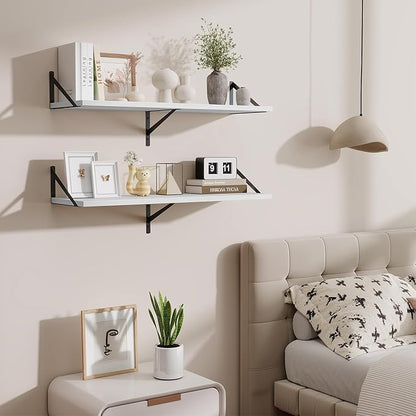 Acovy Deep Floating Shelves for Wall,36" Wx10 D Wood Wall Shelves with Metal Brackets,Hanging Storage Floating Shelf for Living Room,Bedroom,Bathroom,Office,Kitchen,White