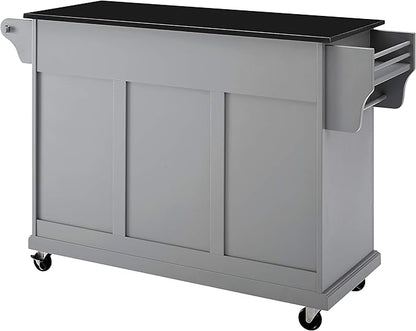 Crosley Furniture Full Size Granite Top Rolling Kitchen Island Storage Cart, Microwave Stand, Spice Rack, Gray