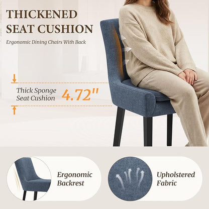 COLAMY Modern Dining Chairs Set of 6, Upholstered Corduroy Accent Side Leisure Chairs with Mid Back and Wood Legs for Living Room/Dining Room-Blue