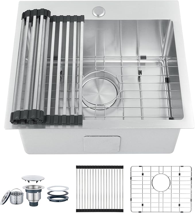 Small Kitchen Sink 19x17x9 Inch Drop In Bar Sink - 18 Gauge Brushed Stainless Steel for RV Kitchen, Wet Bar, Outdoor Prep Sink