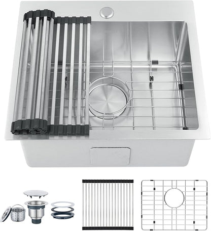 Small Kitchen Sink 19x17x9 Inch Drop In Bar Sink - 18 Gauge Brushed Stainless Steel for RV Kitchen, Wet Bar, Outdoor Prep Sink