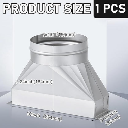 Tandefio 6" Dia Rectangular to Round Duct Transition 3-1/4" x 10" to 6" Galvanized Transition to Round HVAC Duct Adapter Microwave Vent Kit for Range Hood, Exhaust Vent