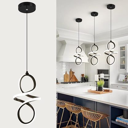 4000K Modern LED Pendant Lights, 24W LED Pendant Lights Kitchen Island Lighting, Black Adjustable Height Hanging Light Fixture for Kitchen Study Corridor Stairs Dining Room, 1 Pack