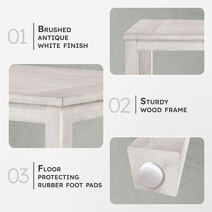 Lexicon 60" Farmhouse Dining Table for 4-6 People, Solid Wood Frame Acacia Veneer Rectangular Kitchen Table, for Kitchen, Dining Room, Living Room, Assembly Required, Brushed Antique White Finish