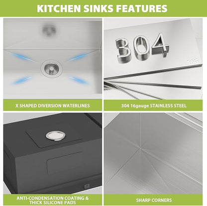 39-inch Drop In Kitchen Sink - Double Bowl 60/40 Multifunctional Workstation Large Kitchen Sink, 304 Stainless Steel 16 Gauge Above Counter Sinks for Kitchen with Mixing Bowl, 39''x22''x10''