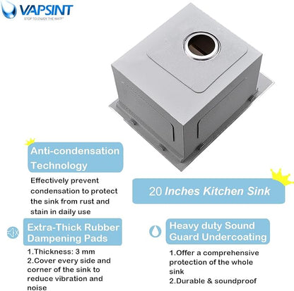 VAPSINT 15x20 Inch Drop In Bar Sink Workstation, 15x20x9 Topmount T304 Stainless Steel Small Kitchen Bar Sink, Handmade Single Bowl Basin for Laundry Wet Bar Prep RV Outdoor with Accessories