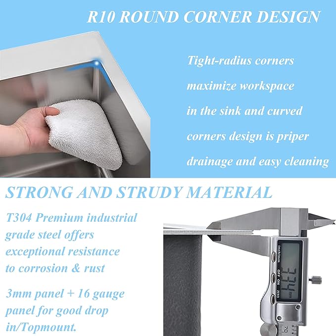 Friho 18x18 Inch Drop in Bar Sink, Topmout Small Kitchen Sink, 16 Ganuge Handmade T-304 Stainless Steel Single Bowl Sink for RV Wet Bar Prep RV Outdoor Yard Office Laundry Utility with Accessories