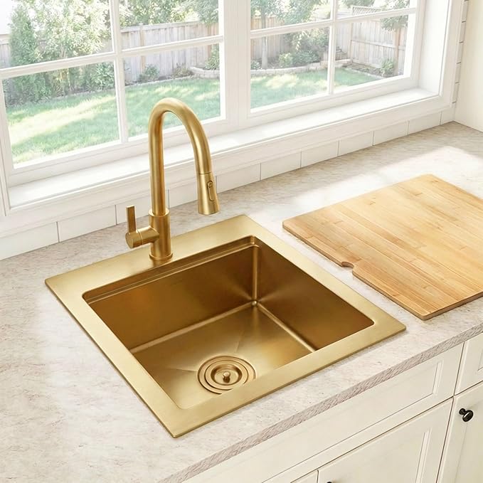 Drop In Gold Bar Sink 17 X 19 inch,Small RV Sink,16 Gauge Stainless Steel Bar & Prep Sinks for Wet Bar Area