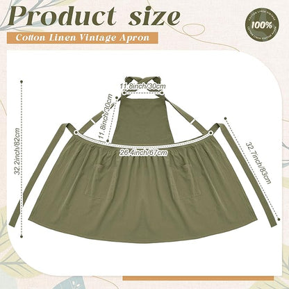 100% Cotton Aprons with Pockets Pinafore Dress for Women Vintage Cute Aprons for Kitchen Baking Gardening Painting